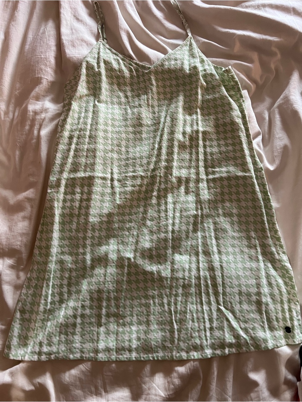 Roxy Light Green Houndstooth Mini Slip Dress